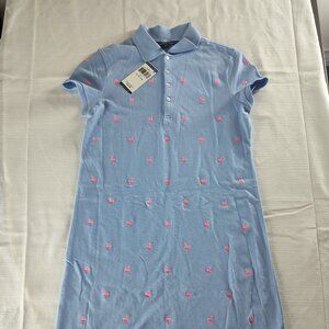 Polo Ralph Lauren Girls Tennis Dress Blue Pink Flamingos Size XL (16)